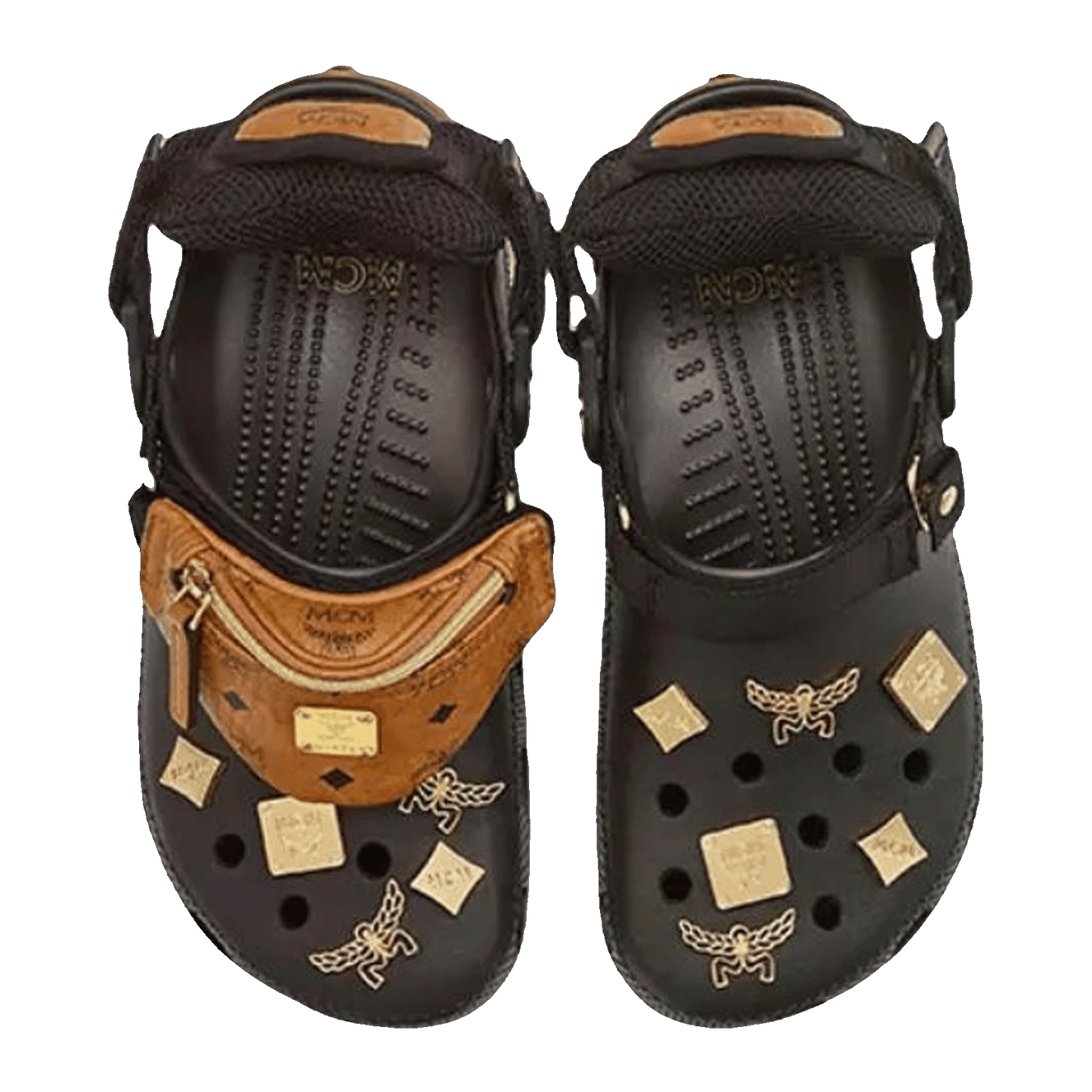 Crocs Classic Clog MCM Visetos Belt Bag Black Cognac Gold Oben