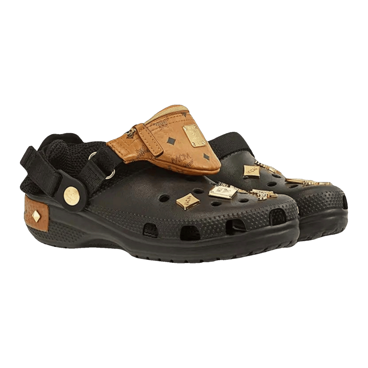 Crocs Classic Clog MCM Visetos Belt Bag Black Cognac Gold