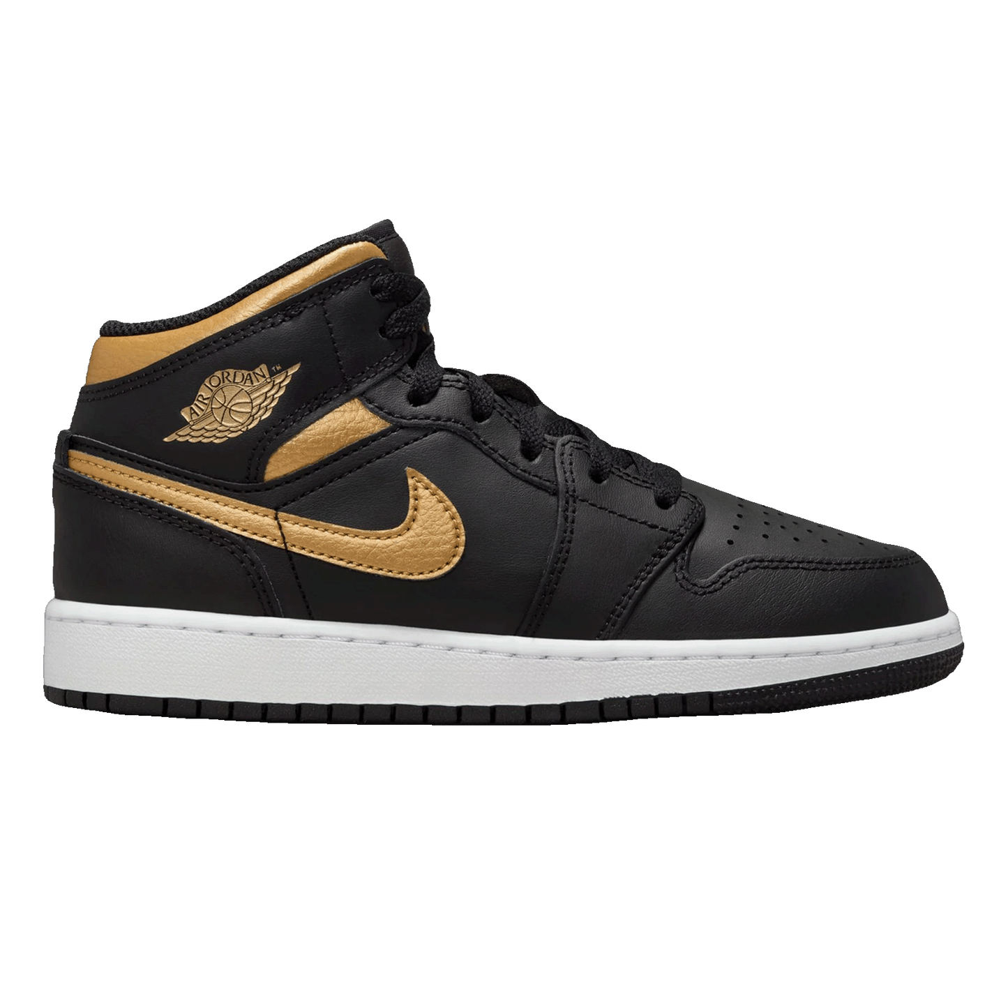 Nike Air Jordan 1 Mid Black Metallic Gold Swoosh (GS)