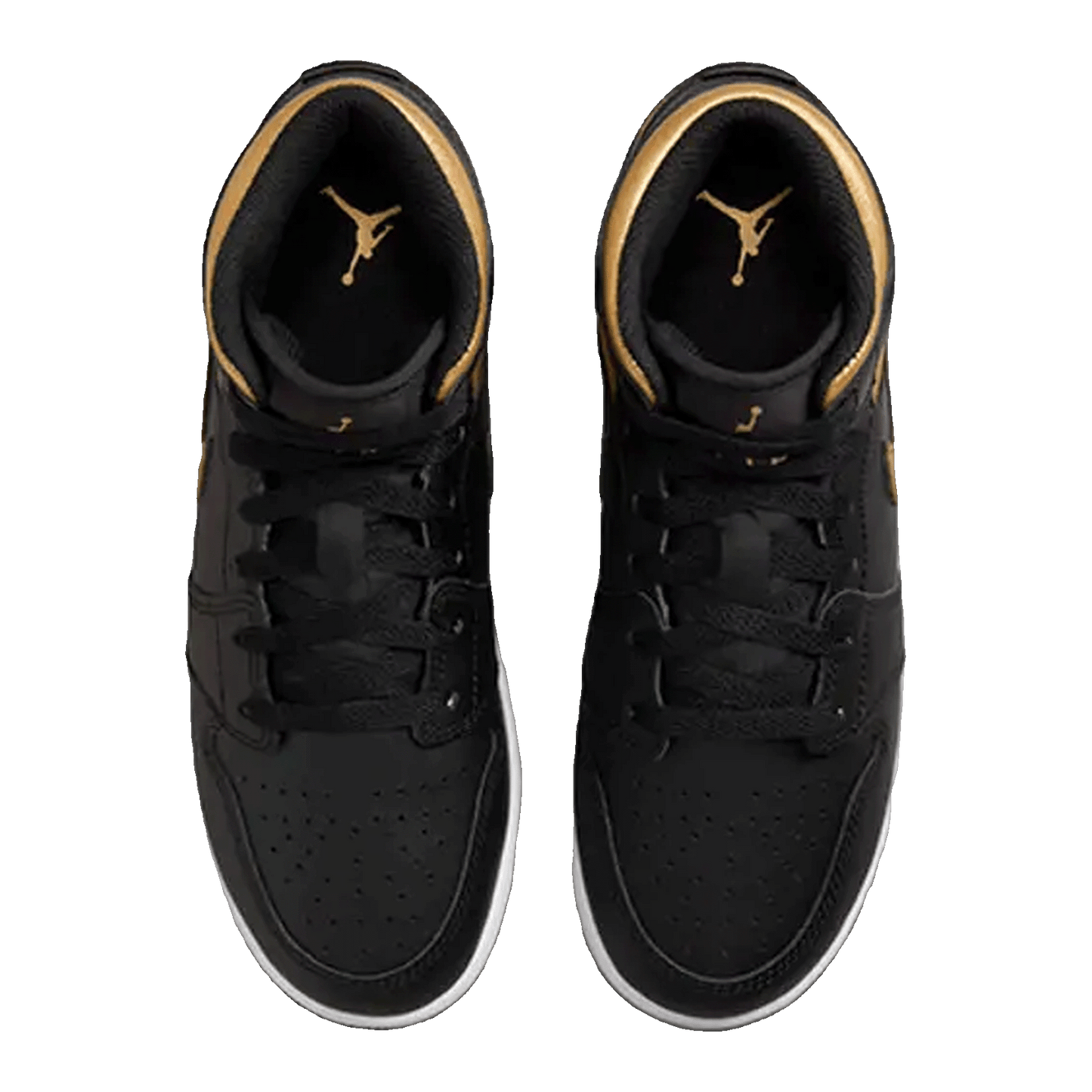 Nike Air Jordan 1 Mid Black Metallic Gold Swoosh (GS) Oben