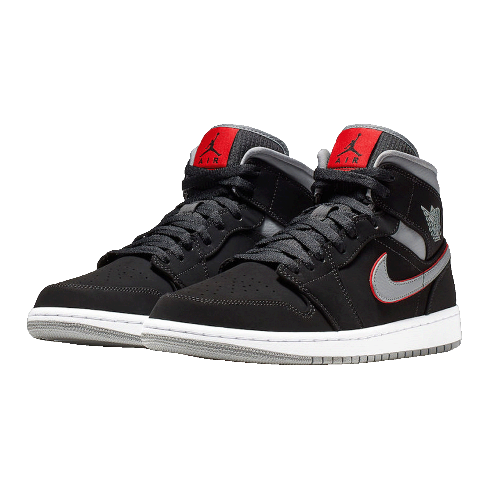 Nike Air Jordan 1 Mid Black Particle Grey Gym Red (GS) Side