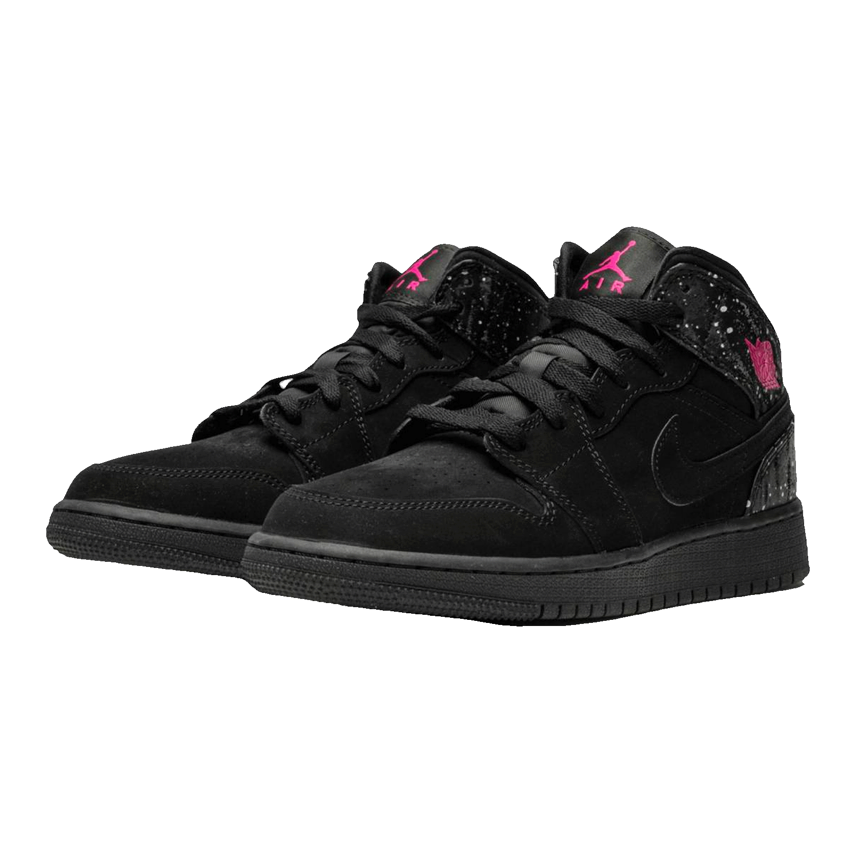 Nike Air Jordan 1 Mid Black Rush Pink White Splatter (GS) Side