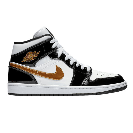 Nike Air Jordan 1 Mid Patent Black White Gold