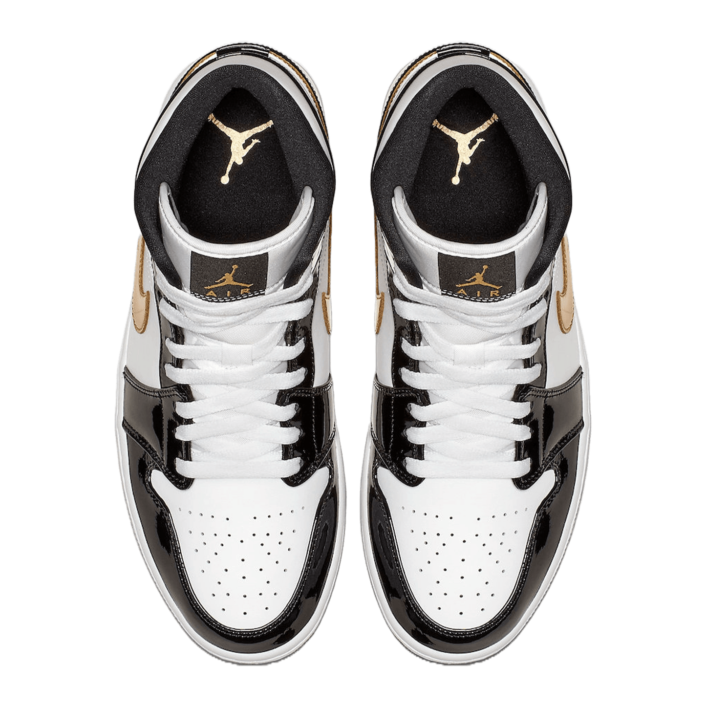 Nike Air Jordan 1 Mid Patent Black White Gold Oben