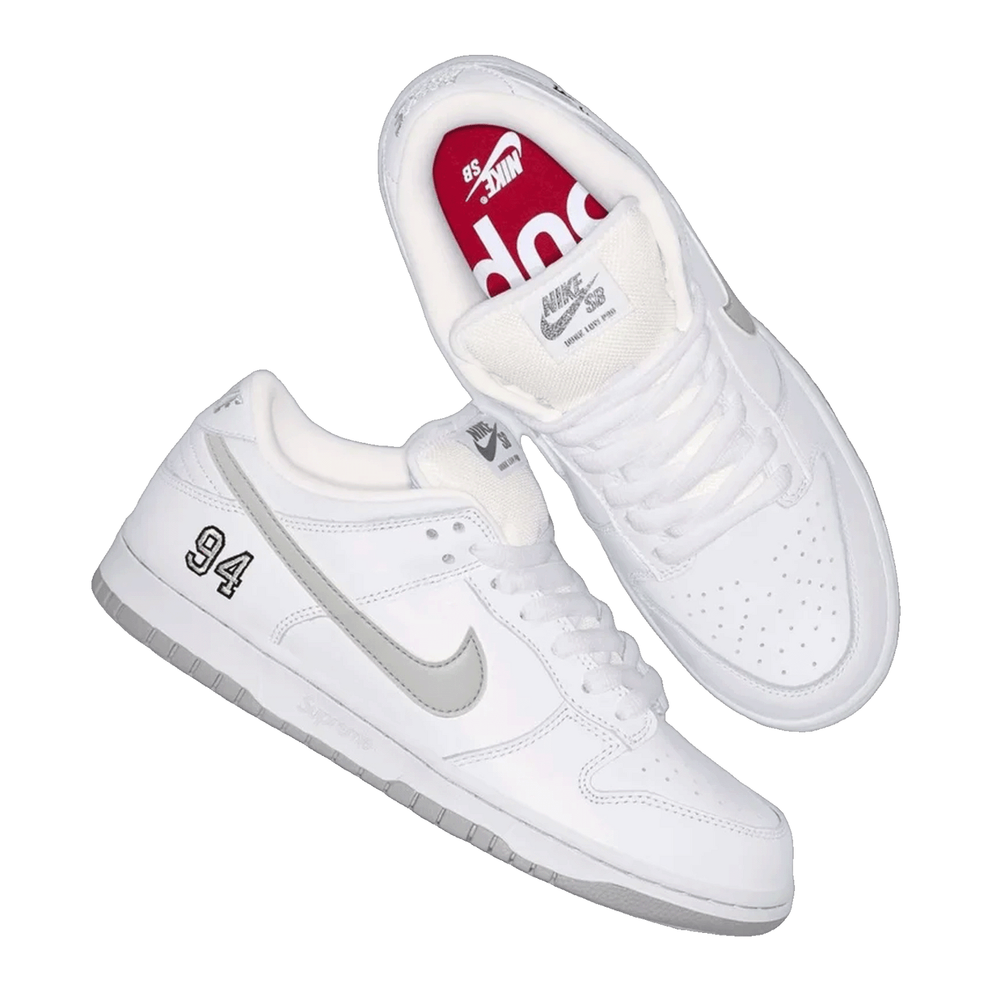 Nike SB Dunk Low Supreme 94 White Metallic Silver Side