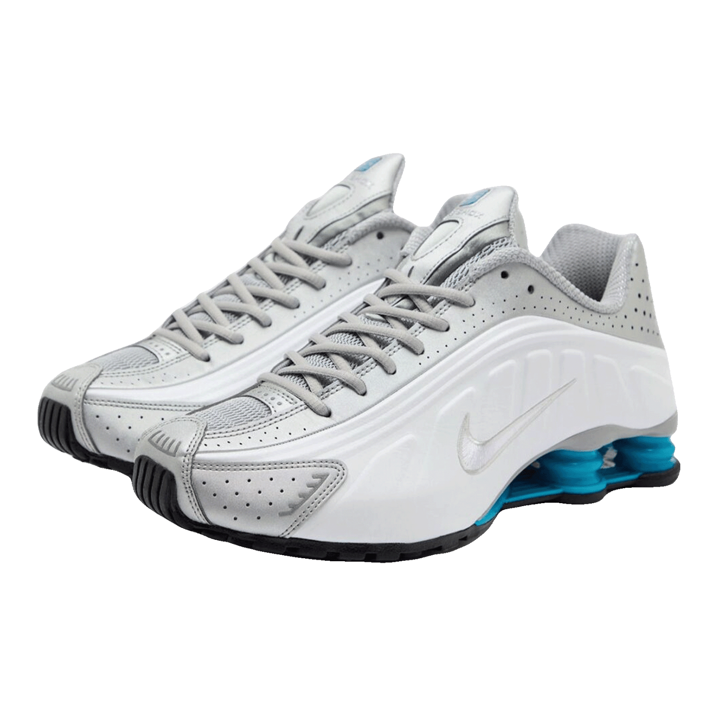 Nike Shox R4 Metallic Silver White Blue Lagoon Side