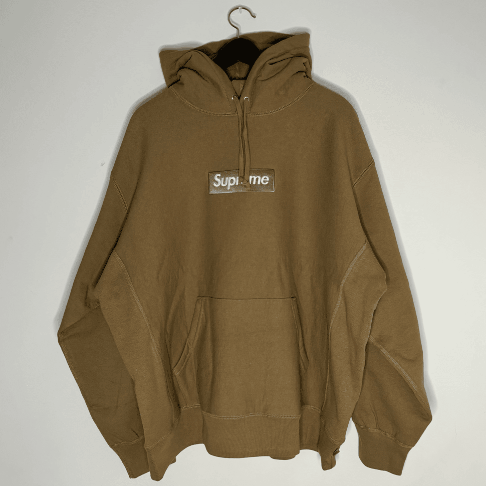 Supreme Box Logo Hooded Sweatshirt Dark Sand Front