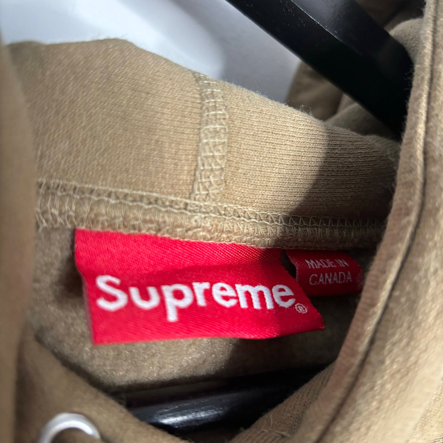 Supreme Box Logo Hooded Sweatshirt Dark Sand Tag