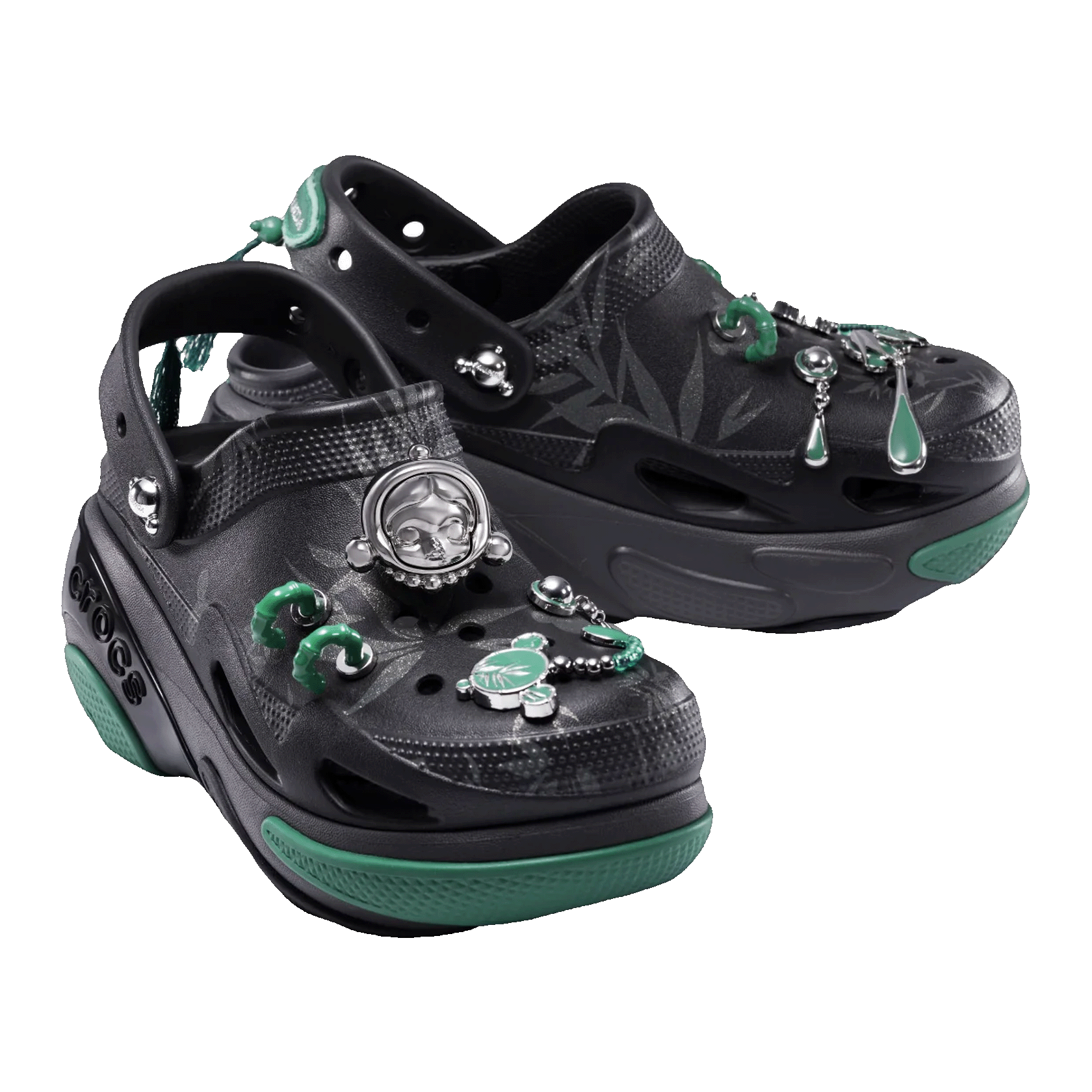 Crocs Bubble Crush Clog Pop Mart SKULLPANDA Black Green Side