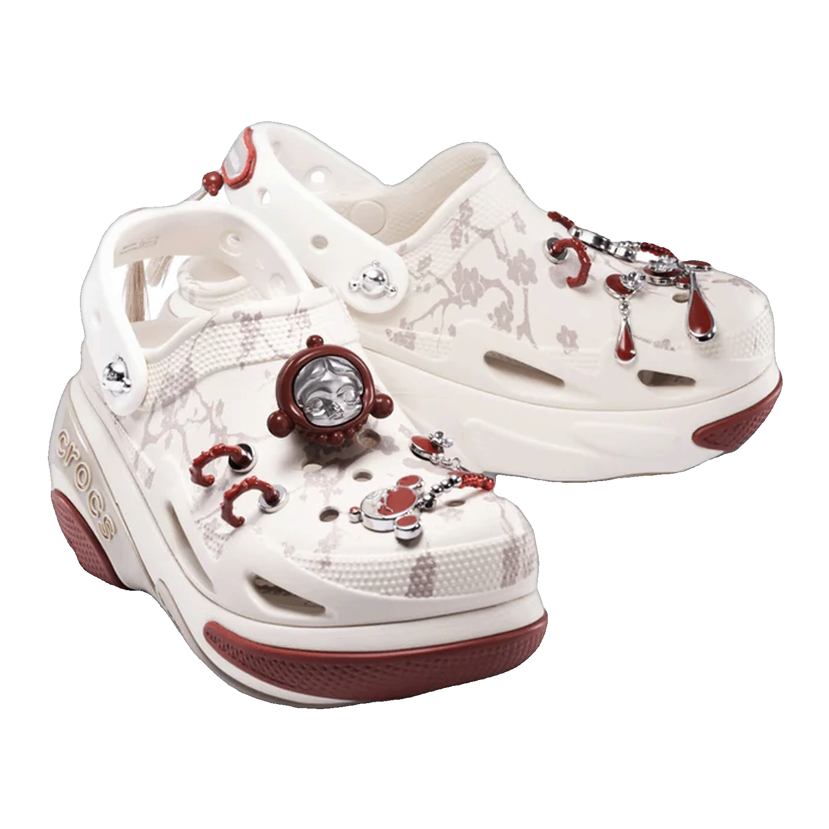 Crocs Bubble Crush Clog Pop Mart SKULLPANDA White Red Side