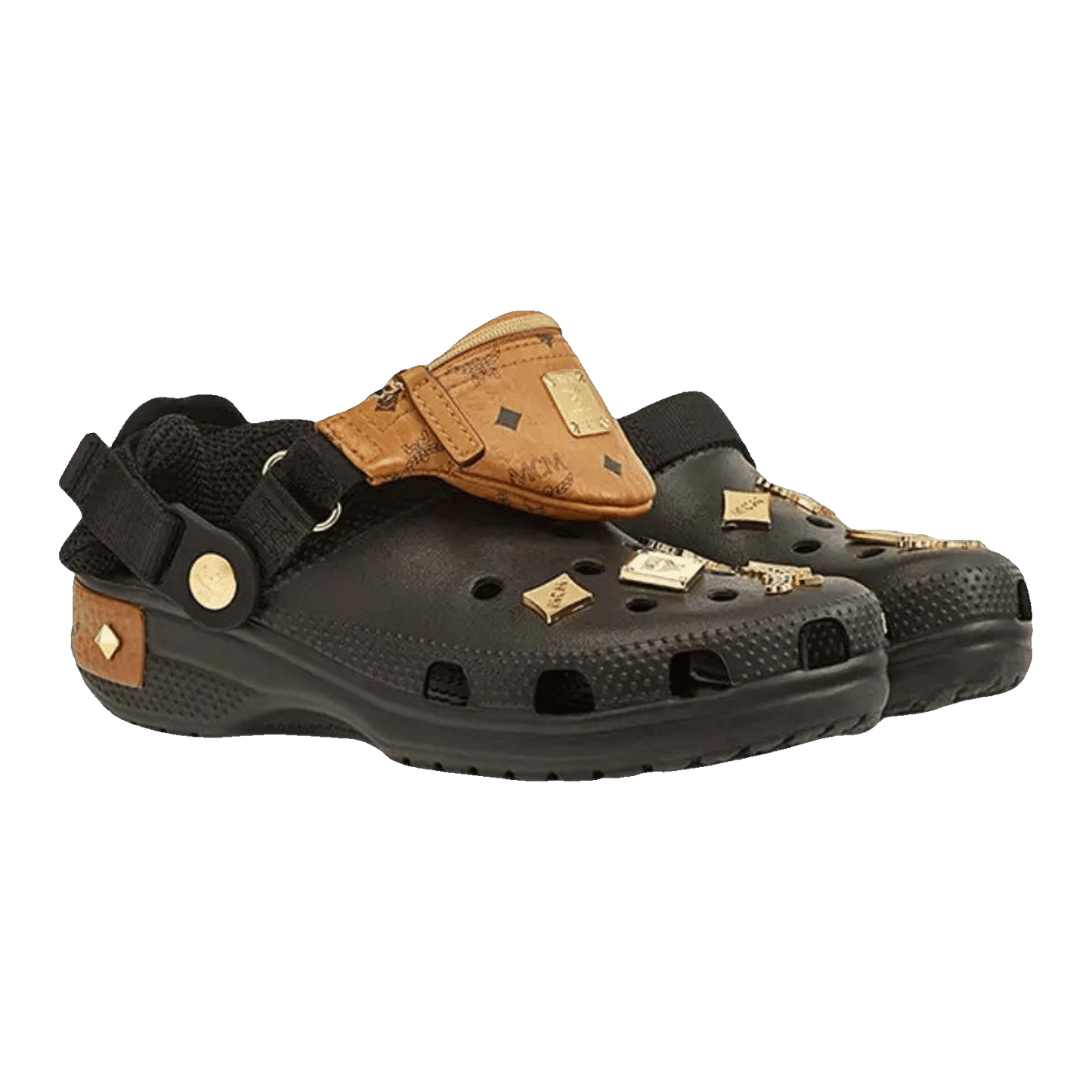 Crocs Classic Clog MCM Visetos Belt Bag Black Cognac Gold Side