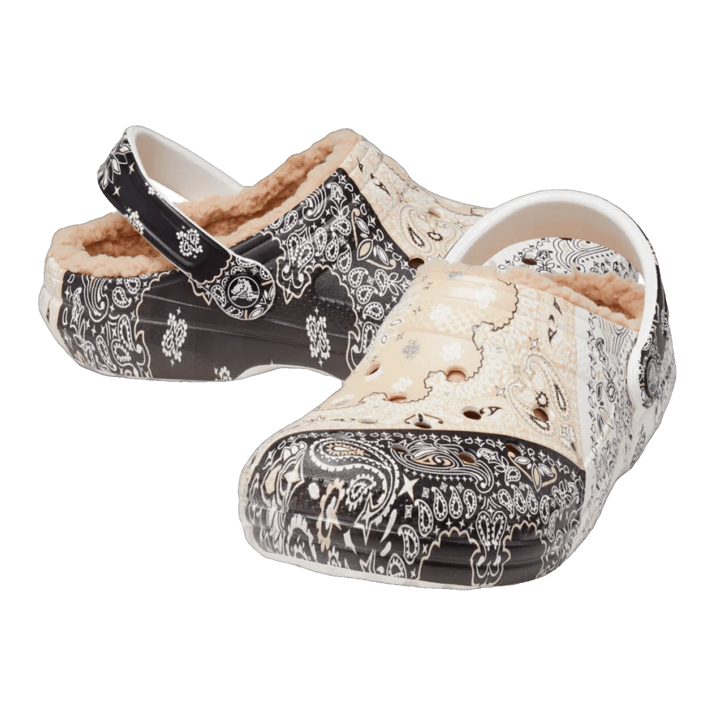 Crocs Classic Fleece Lined Clog Bandana Black White Chai Side