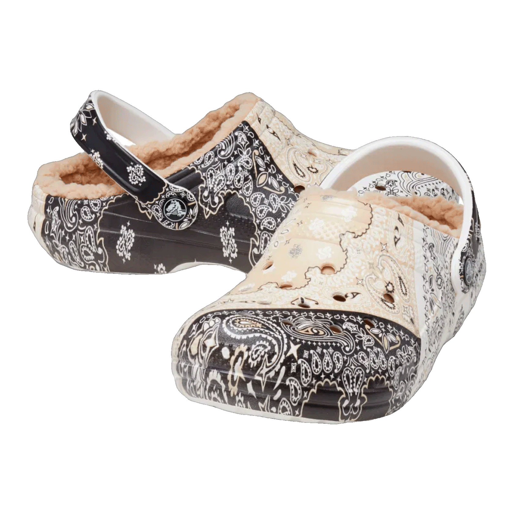 Crocs Classic Fleece Lined Clog Bandana Black White Chai Side