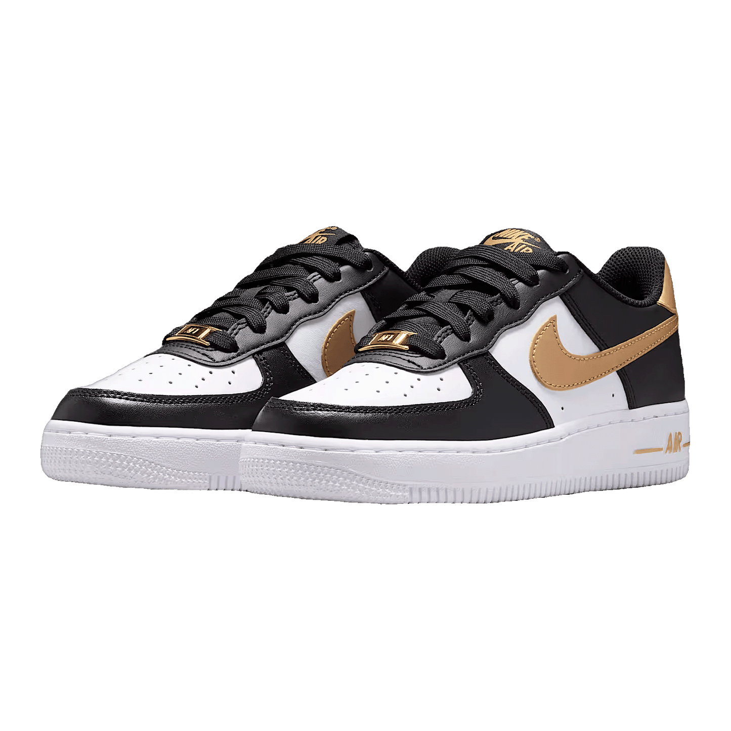 Nike Air Force 1 Low Black White Metallic Gold (GS) Side