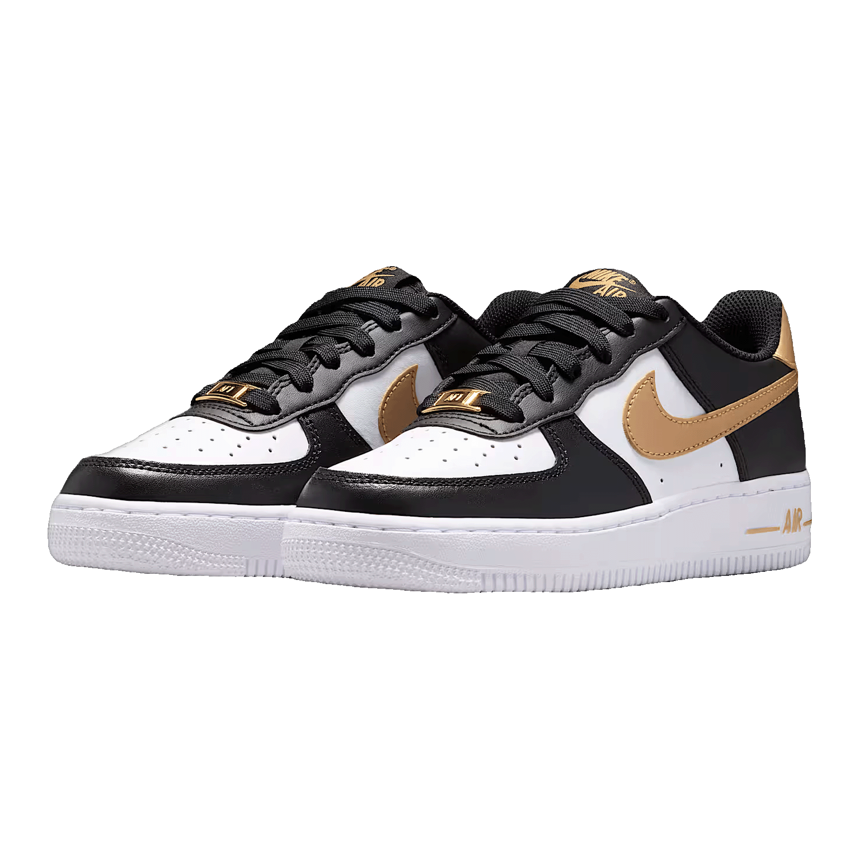 Nike Air Force 1 Low Black White Metallic Gold (GS) Side