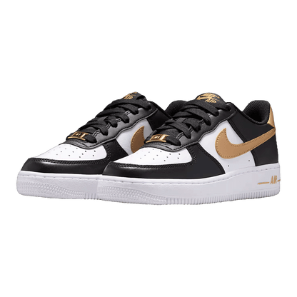 Nike Air Force 1 Low Black White Metallic Gold (GS) Side