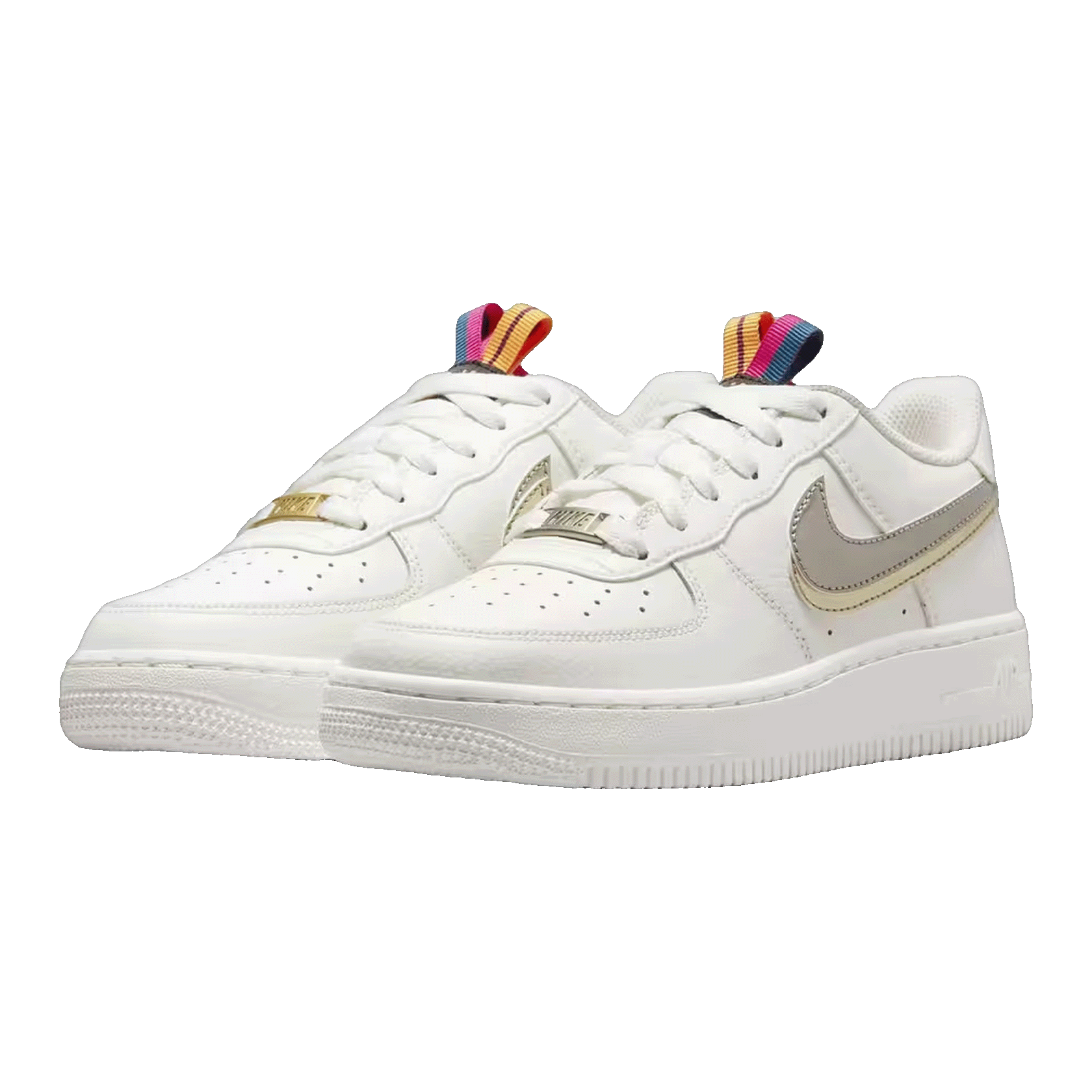 Nike Air Force 1 LV8 Double Swoosh Silver Gold (GS) Side