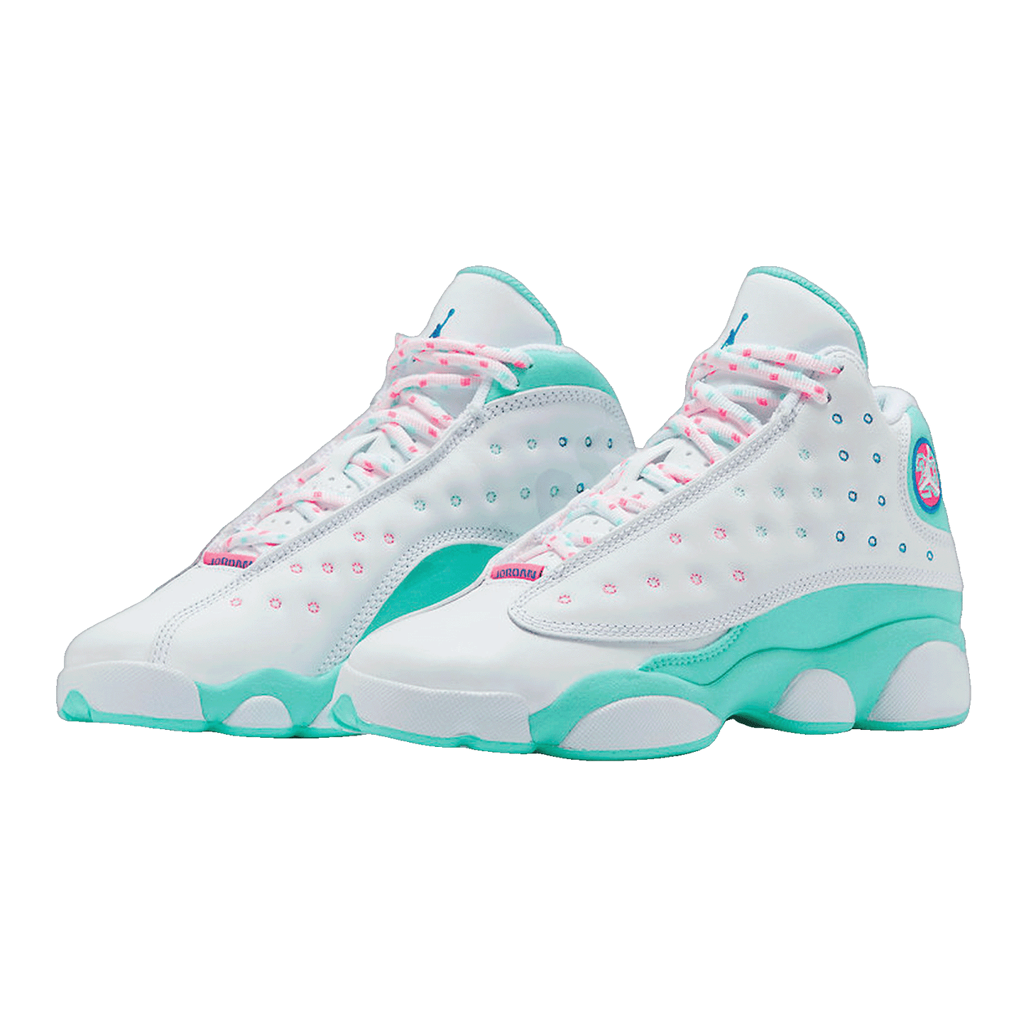 Nike Air Jordan 13 Retro White Soar Green Pink (GS) Side 439358-100