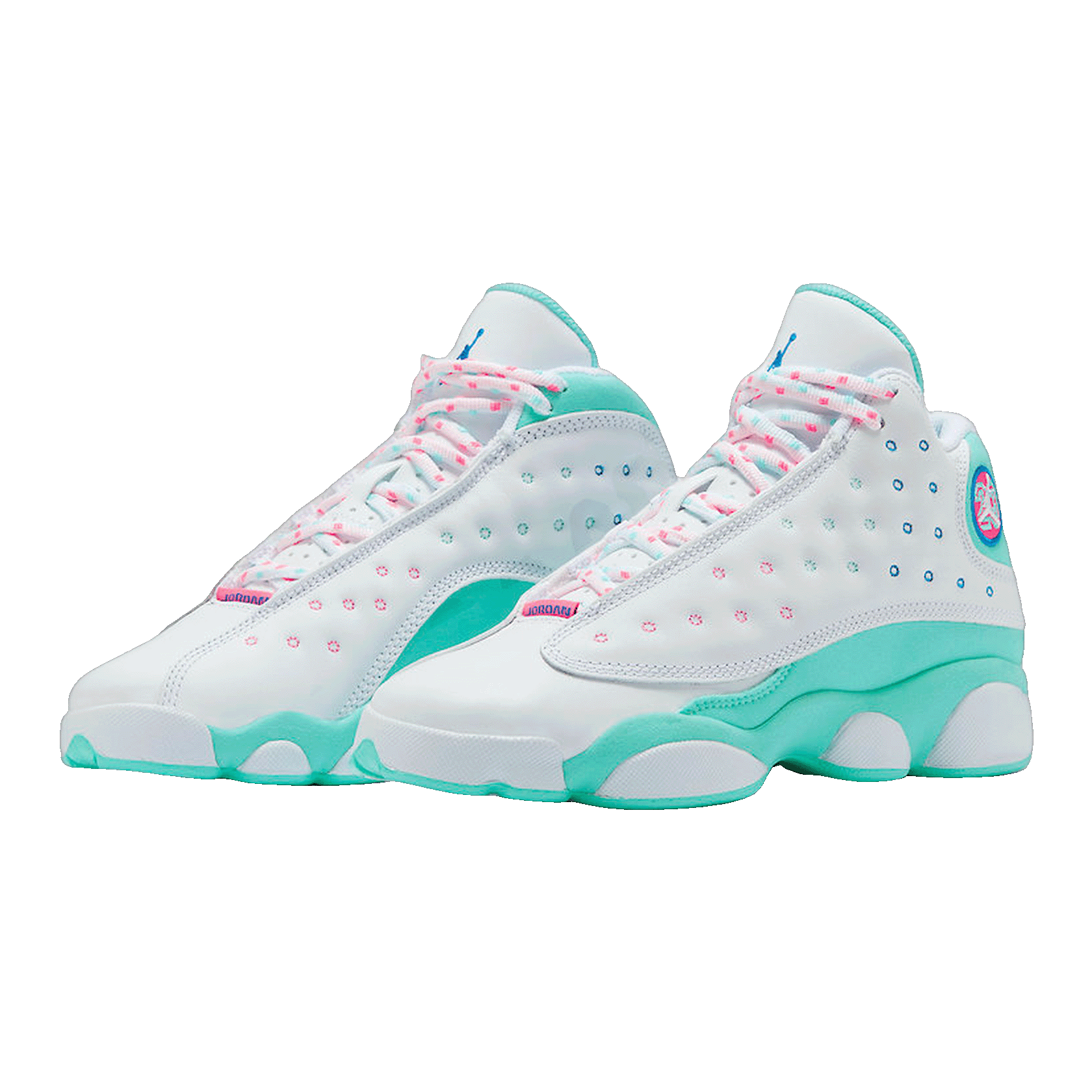 Nike Air Jordan 13 Retro White Soar Green Pink (GS) Side 439358-100