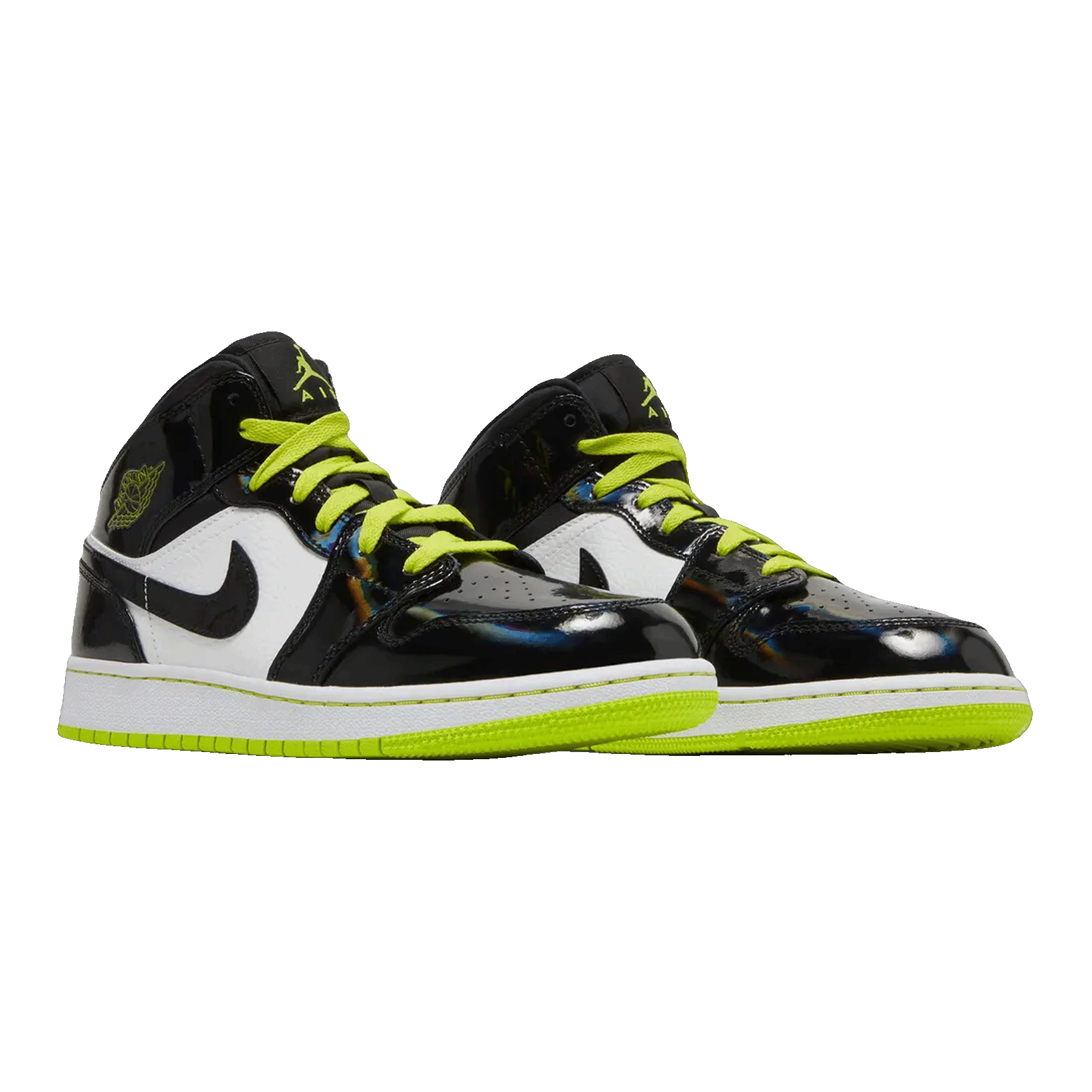 Nike Air Jordan 1 Mid Black Cyber Mystic Green (GS) Side