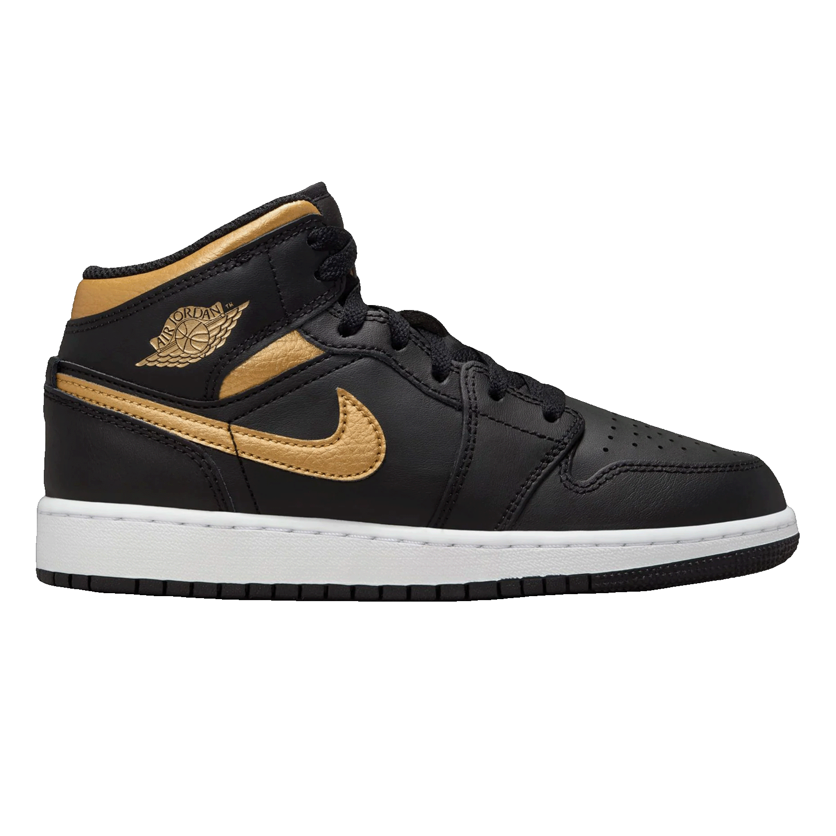 Nike Air Jordan 1 Mid Black Metallic Gold Swoosh (GS)