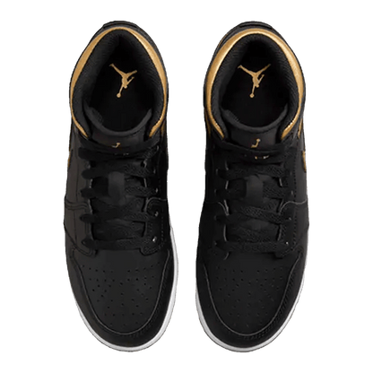 Nike Air Jordan 1 Mid Black Metallic Gold Swoosh (GS) Oben
