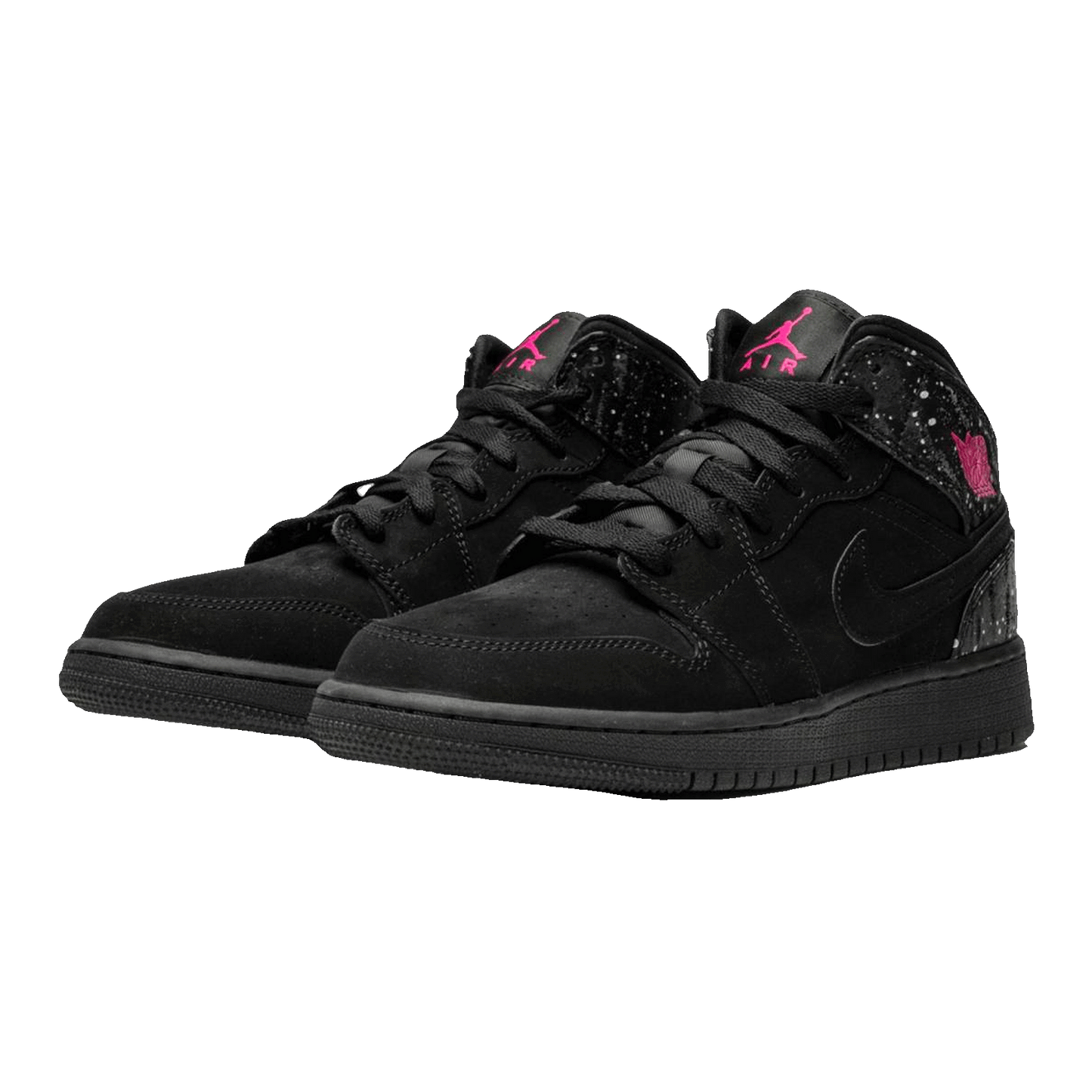 Nike Air Jordan 1 Mid Black Rush Pink White Splatter (GS) Side