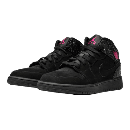 Nike Air Jordan 1 Mid Black Rush Pink White Splatter (GS) Side