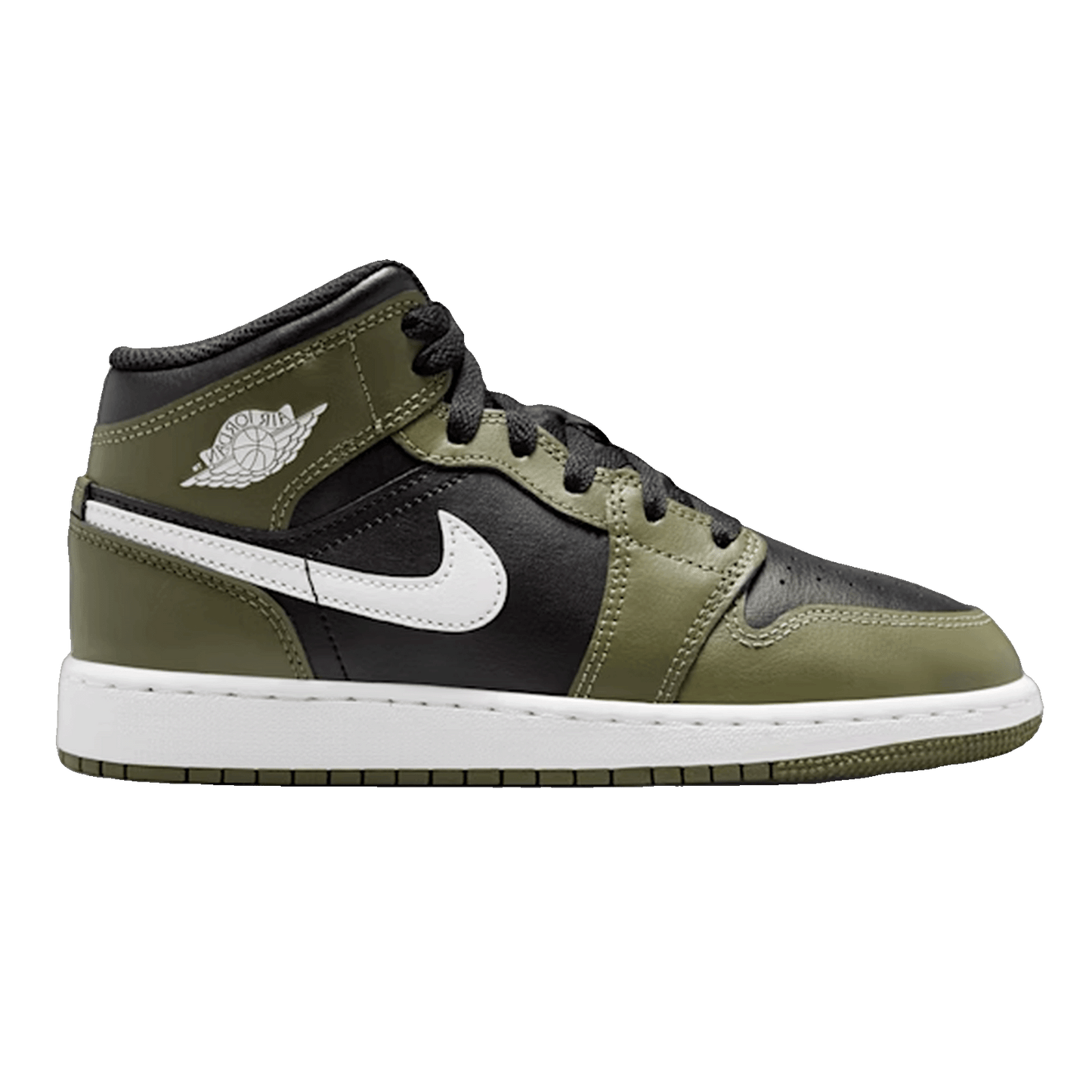 Nike Air Jordan 1 Mid Black White Olive (GS)