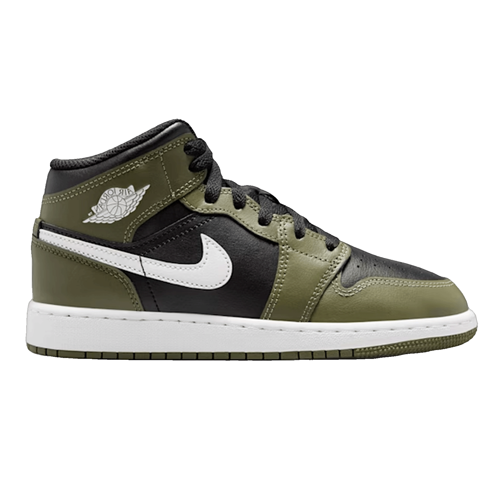 Nike Air Jordan 1 Mid Black White Olive (GS)