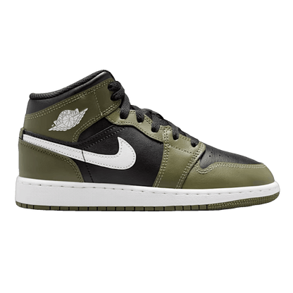 Nike Air Jordan 1 Mid Black White Olive (GS)