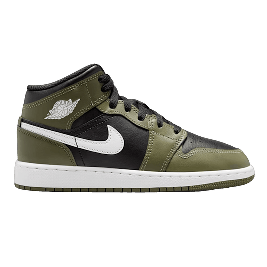 Nike Air Jordan 1 Mid Black White Olive (GS)
