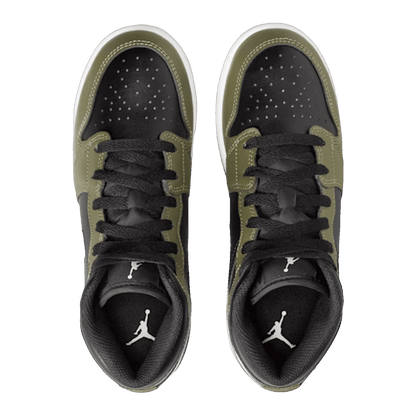 Nike Air Jordan 1 Mid Black White Olive (GS) Oben