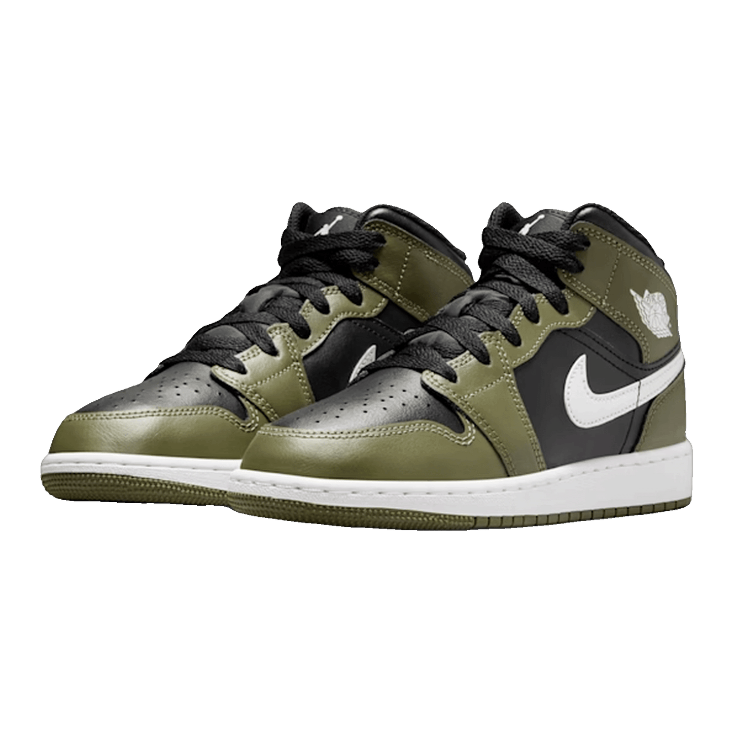 Nike Air Jordan 1 Mid Black White Olive (GS) Side