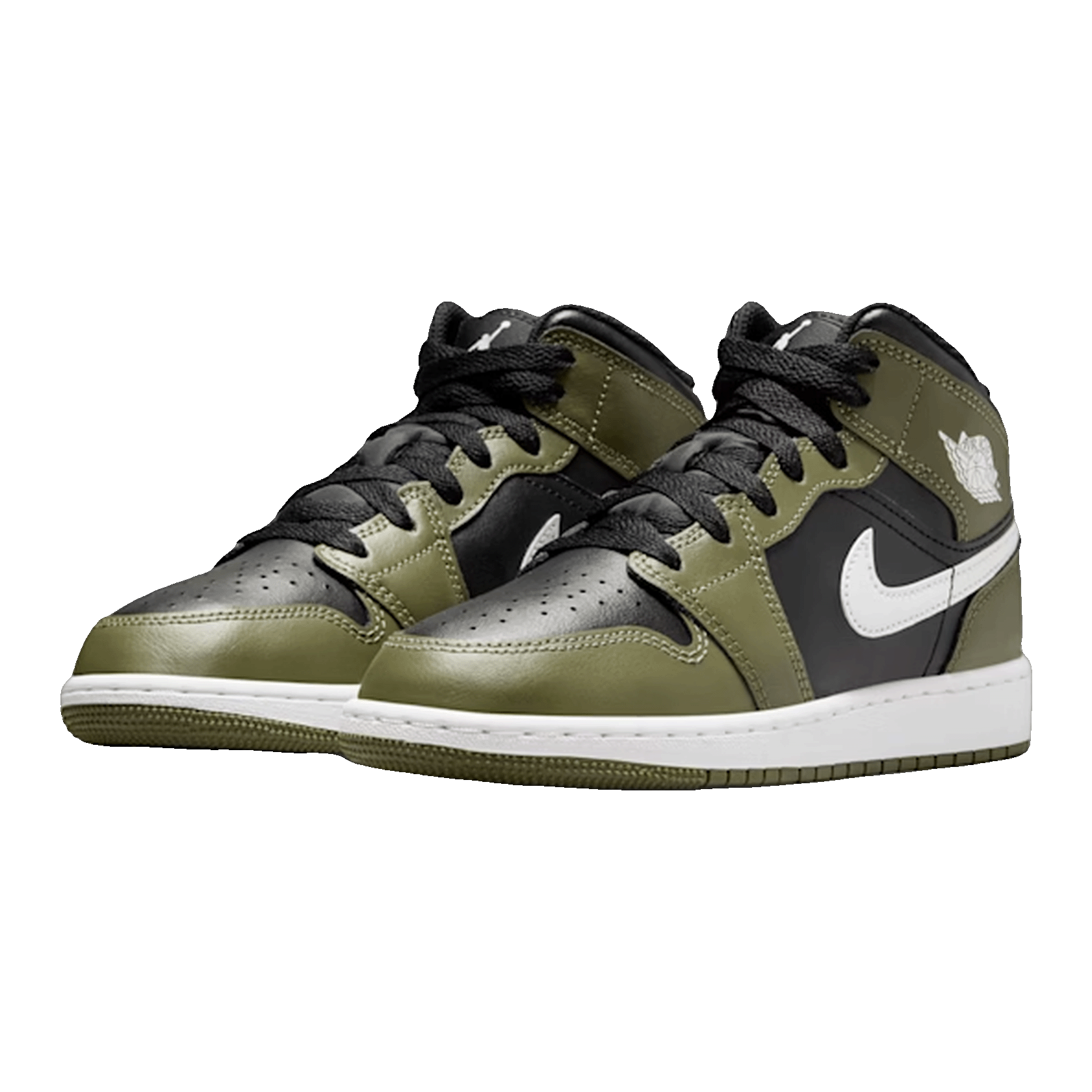 Nike Air Jordan 1 Mid Black White Olive (GS) Side