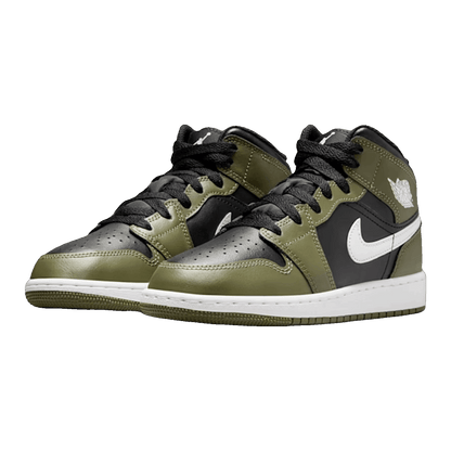 Nike Air Jordan 1 Mid Black White Olive (GS) Side