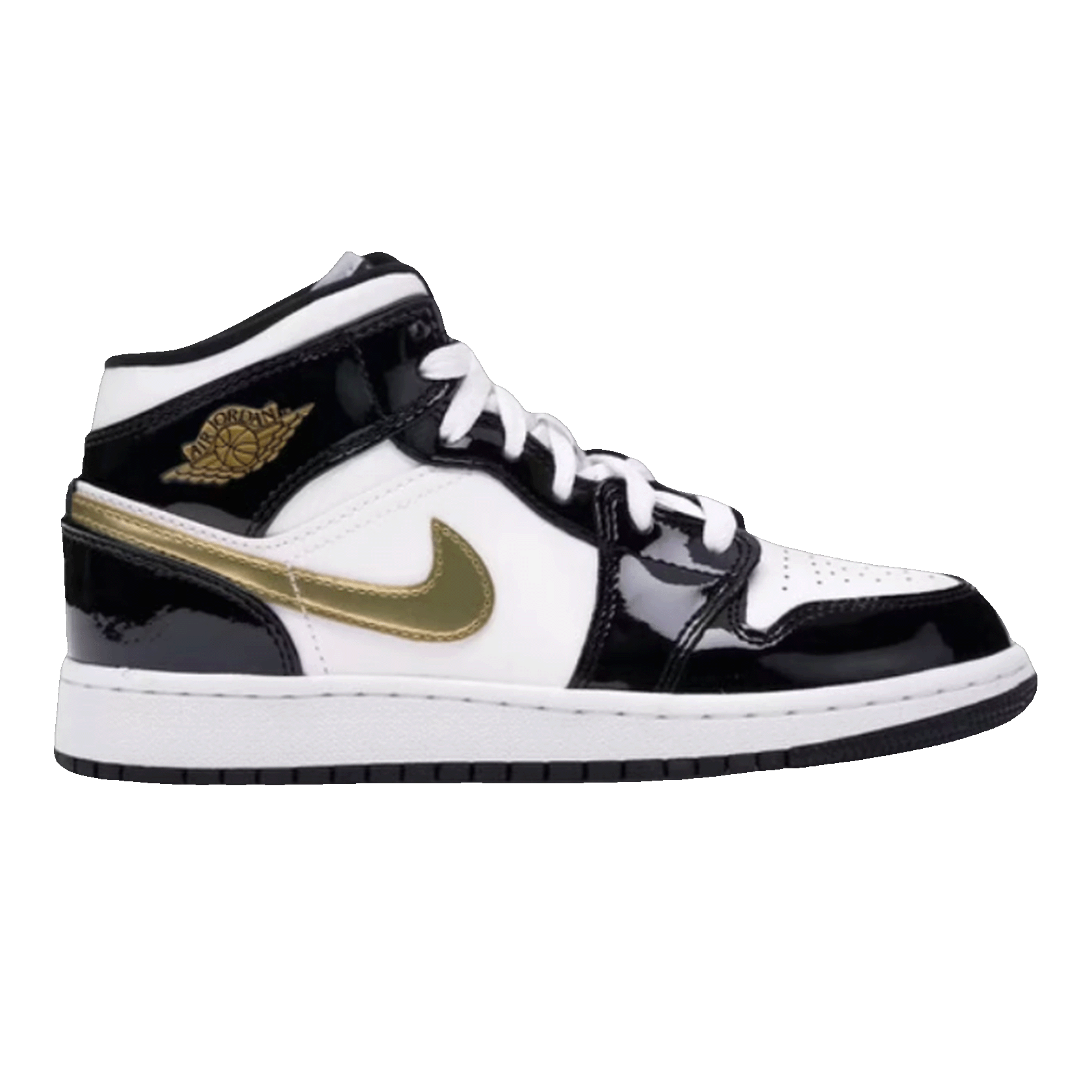 Nike Air Jordan 1 Mid Patent Black White Gold (GS)