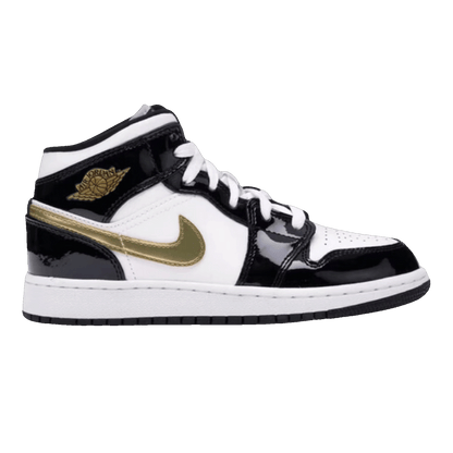 Nike Air Jordan 1 Mid Patent Black White Gold (GS)