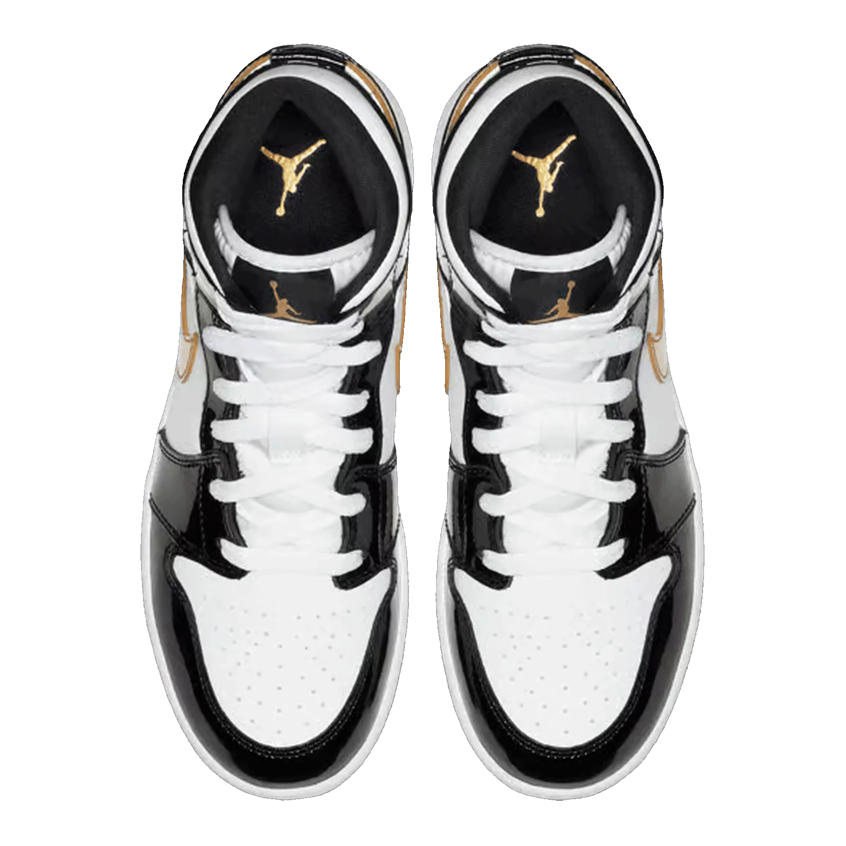 Nike Air Jordan 1 Mid Patent Black White Gold (GS) Oben
