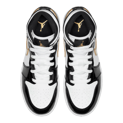 Nike Air Jordan 1 Mid Patent Black White Gold (GS) Oben