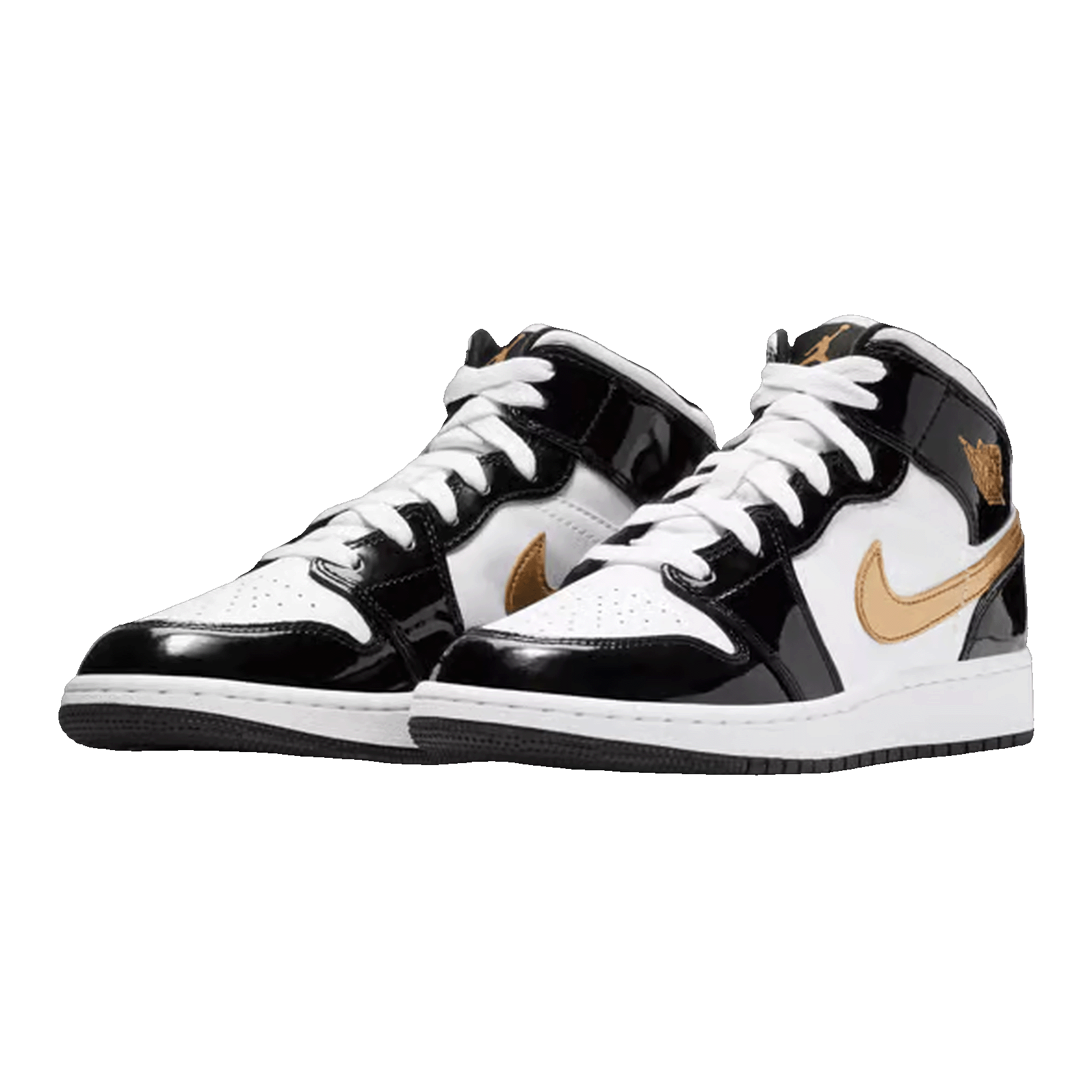 Nike Air Jordan 1 Mid Patent Black White Gold (GS) Side