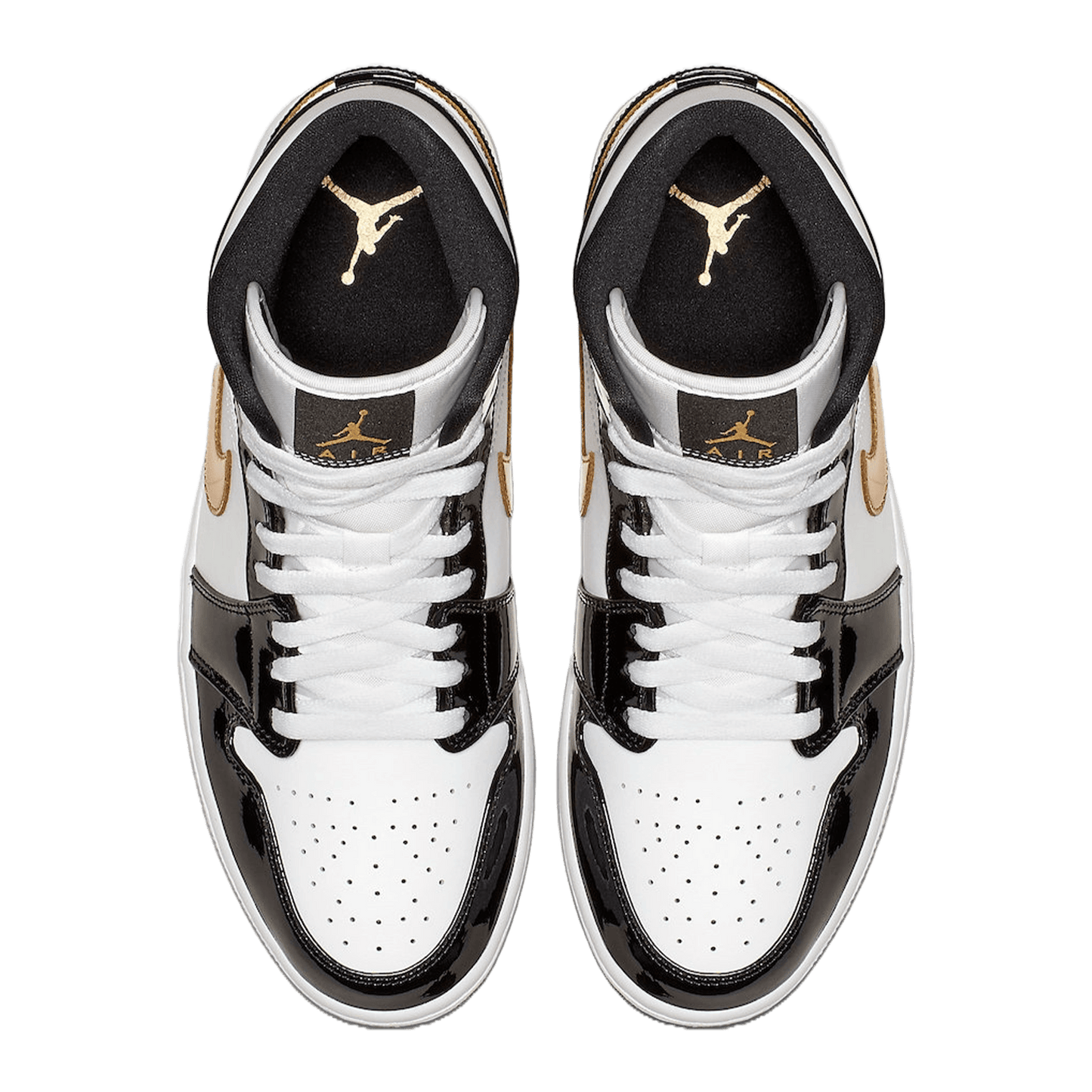 Nike Air Jordan 1 Mid Patent Black White Gold Oben