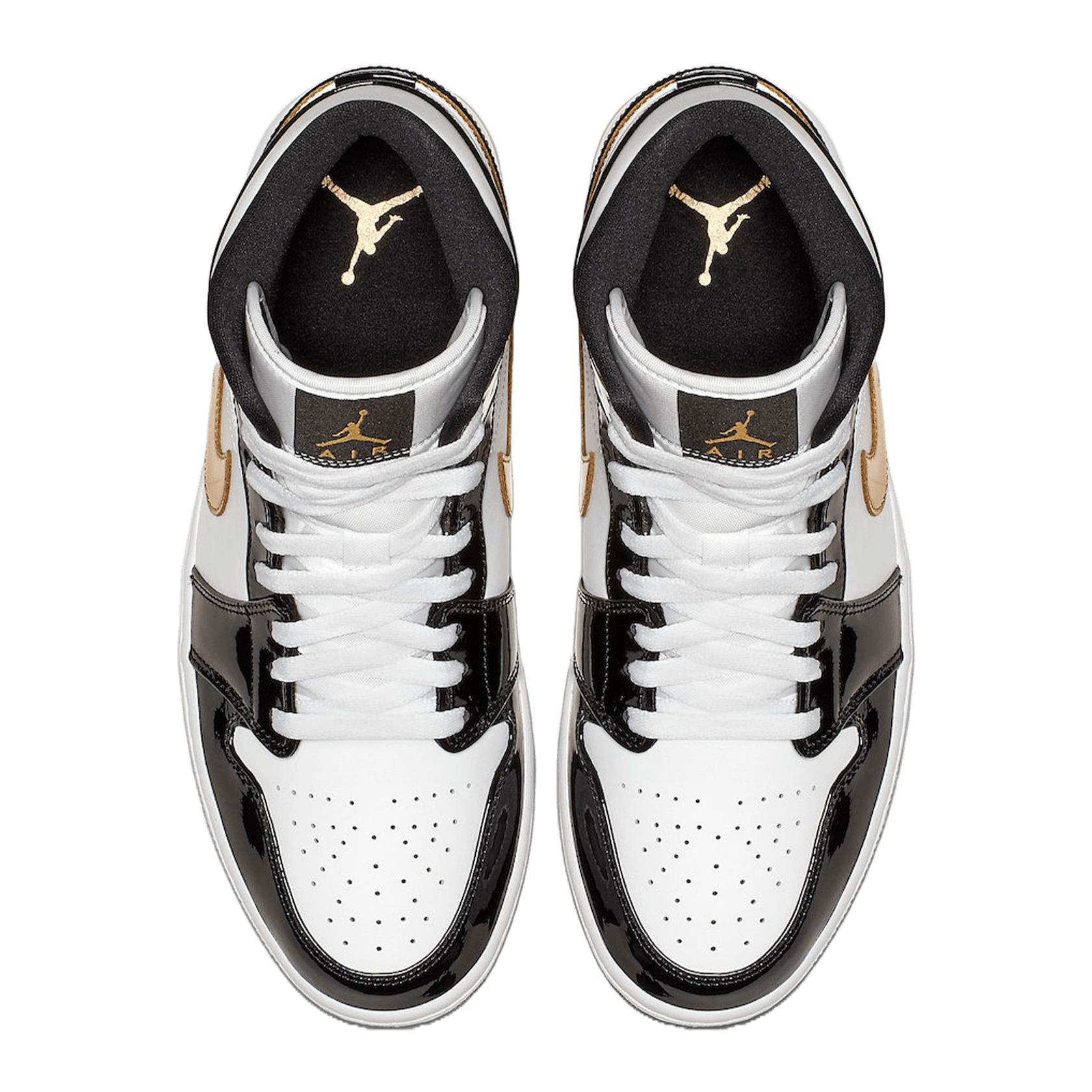 Nike Air Jordan 1 Mid Patent Black White Gold Oben