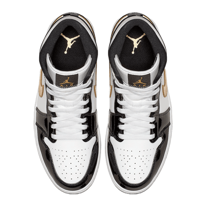 Nike Air Jordan 1 Mid Patent Black White Gold Oben