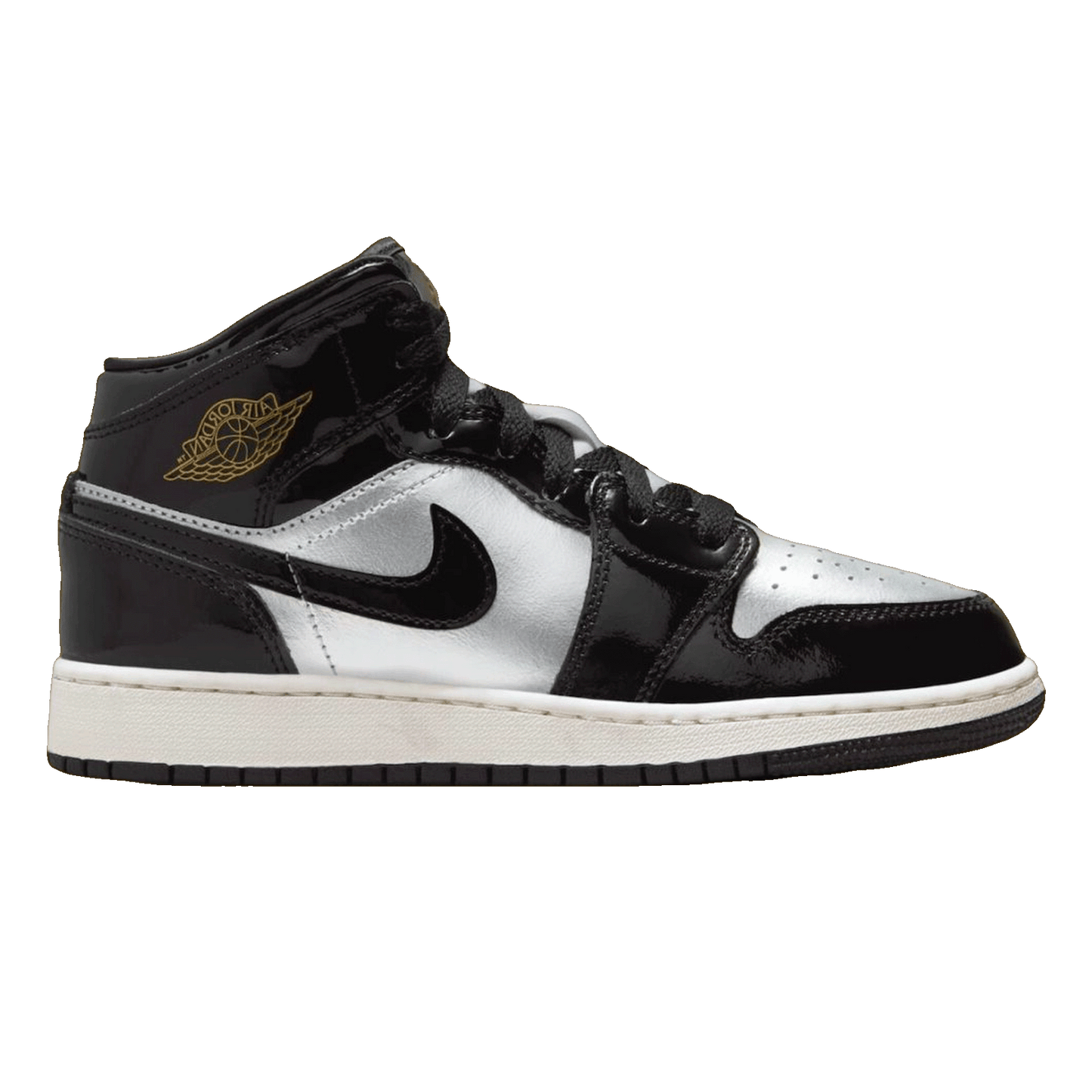 Nike Air Jordan 1 Mid SE Black Metallic Silver Sail Metallic Gold (GS)