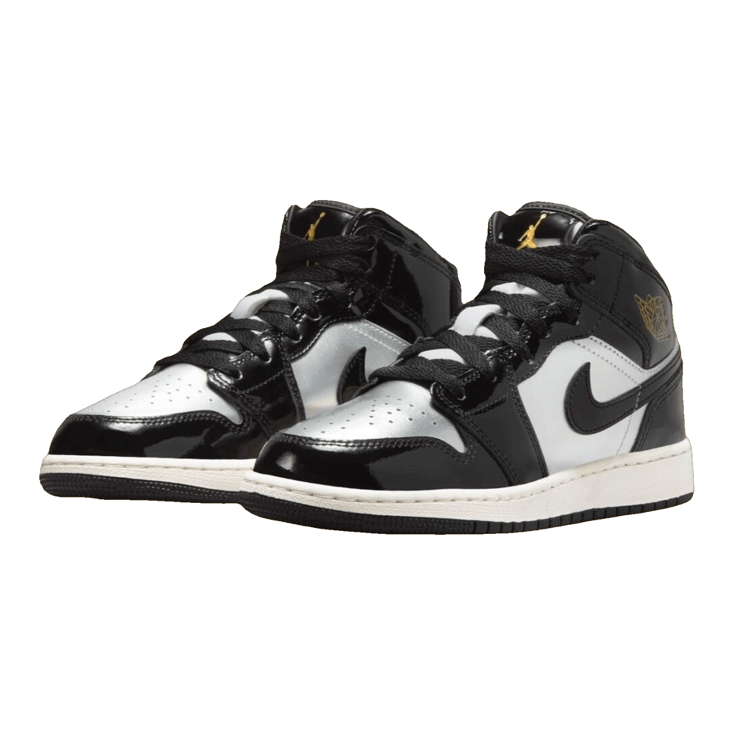Nike Air Jordan 1 Mid SE Black Metallic Silver Sail Metallic Gold (GS) Side