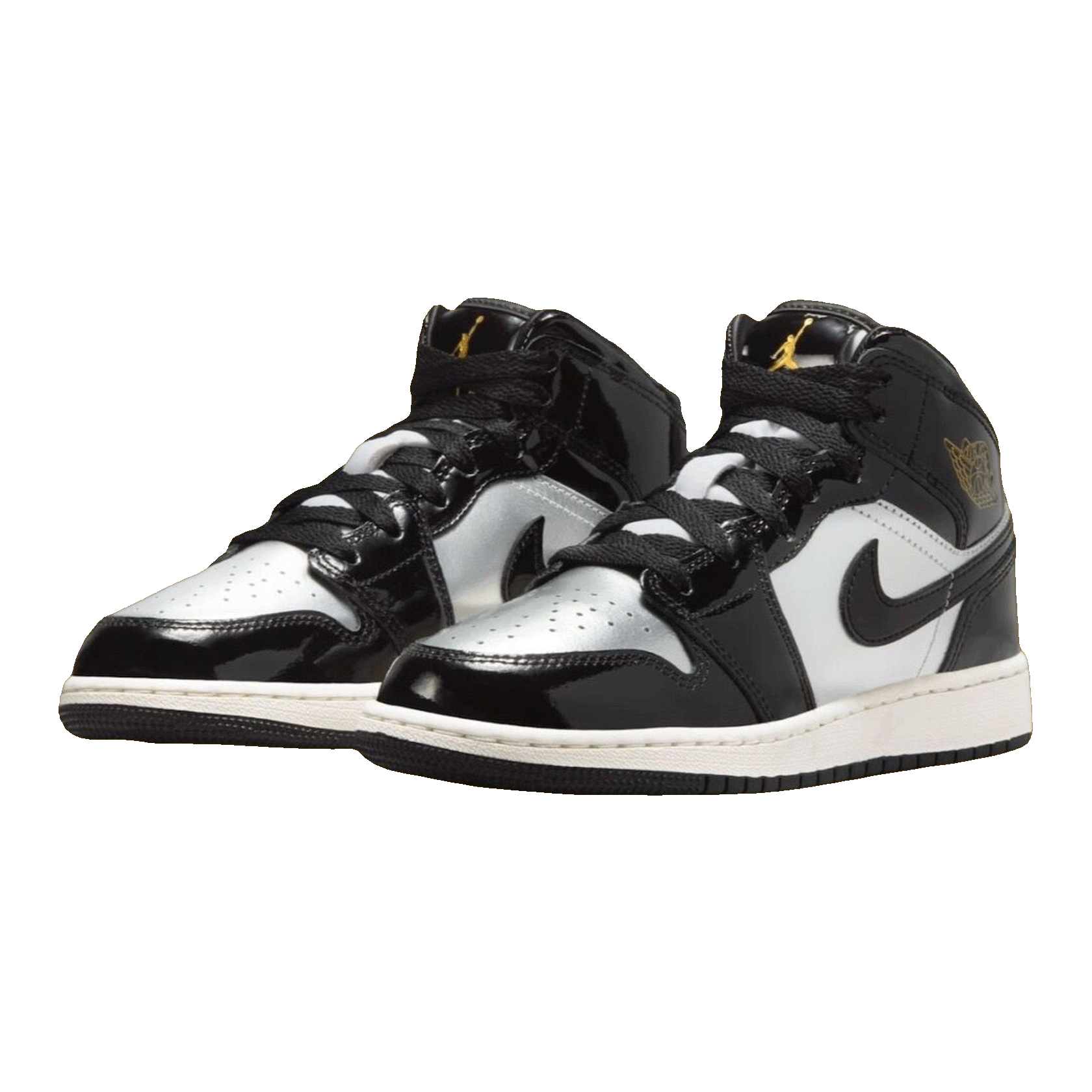 Nike Air Jordan 1 Mid SE Black Metallic Silver Sail Metallic Gold (GS) Side