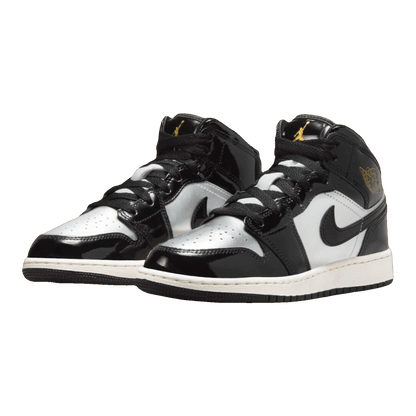 Nike Air Jordan 1 Mid SE Black Metallic Silver Sail Metallic Gold (GS) Side