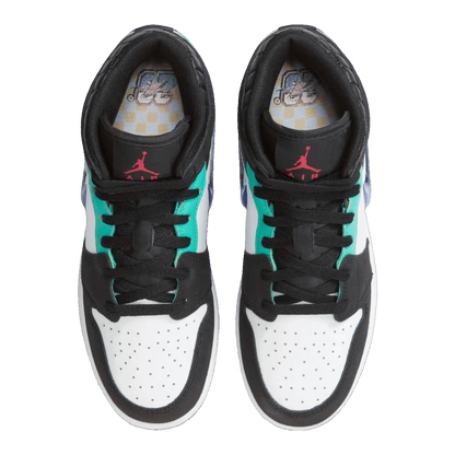 Nike Air Jordan 1 Mid SE Black White Hyper Jade (GS) Oben