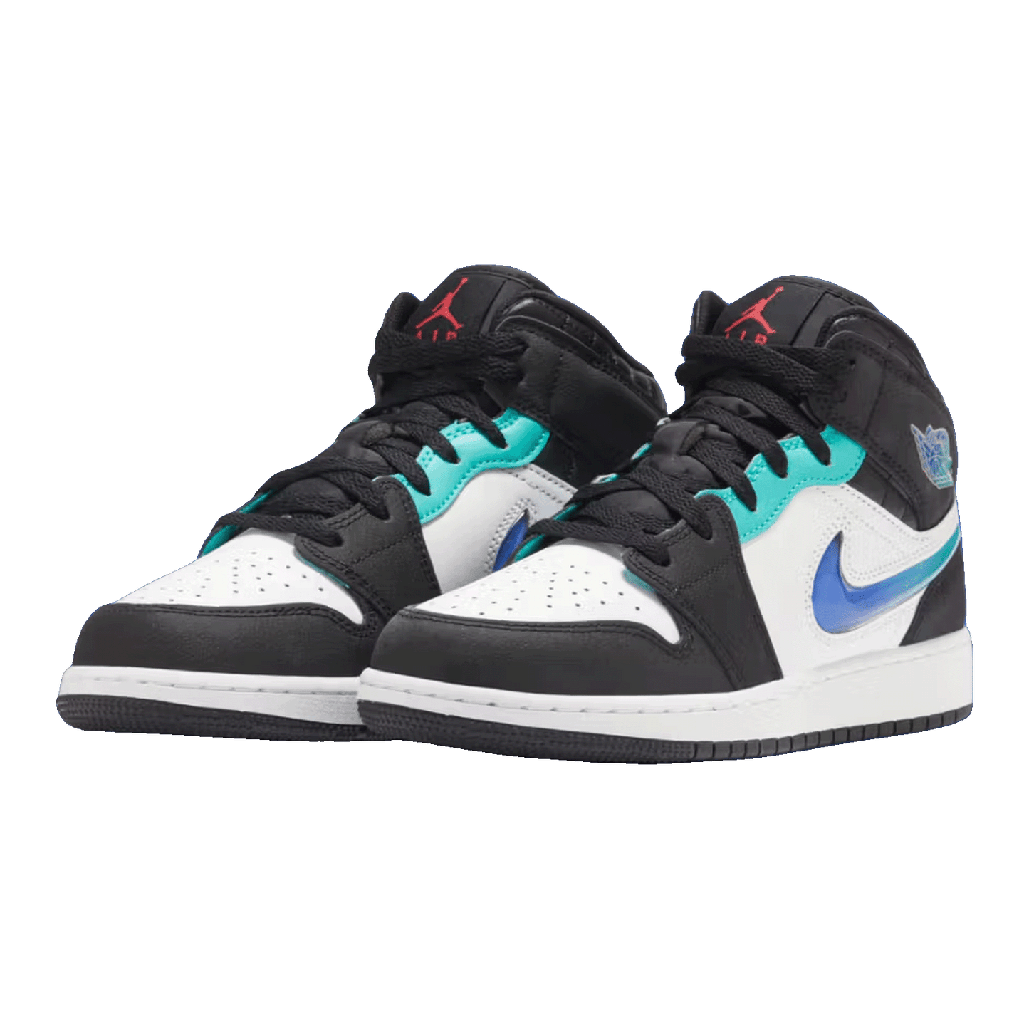 Nike Air Jordan 1 Mid SE Black White Hyper Jade (GS) Side